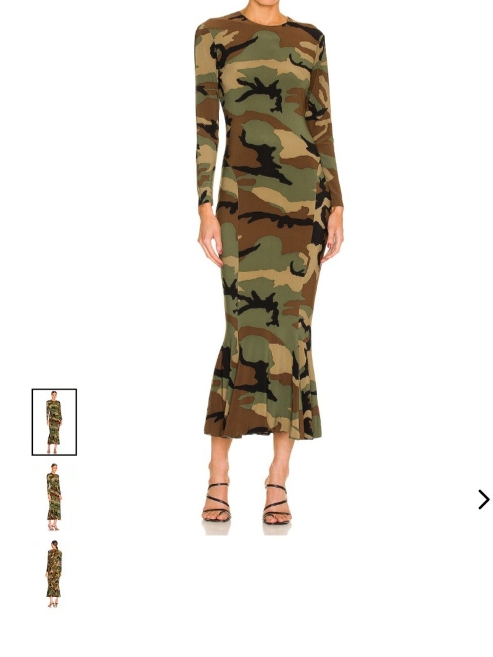 Camo Long Sleeve Fitted Mermaid Midi Fishtail Dress - Green Camouflage